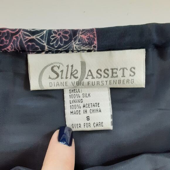 Diane Von Furstenberg Wrap Skirt 100% Silk Midi Pencil Skirt Cloisonné S Vintage - Picture 7 of 11